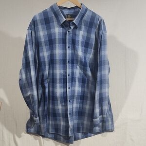 FX Fusion Men's Blue Plaid‎ Long Sleeve Button Shirt Size 4X Cotton Poly Blend